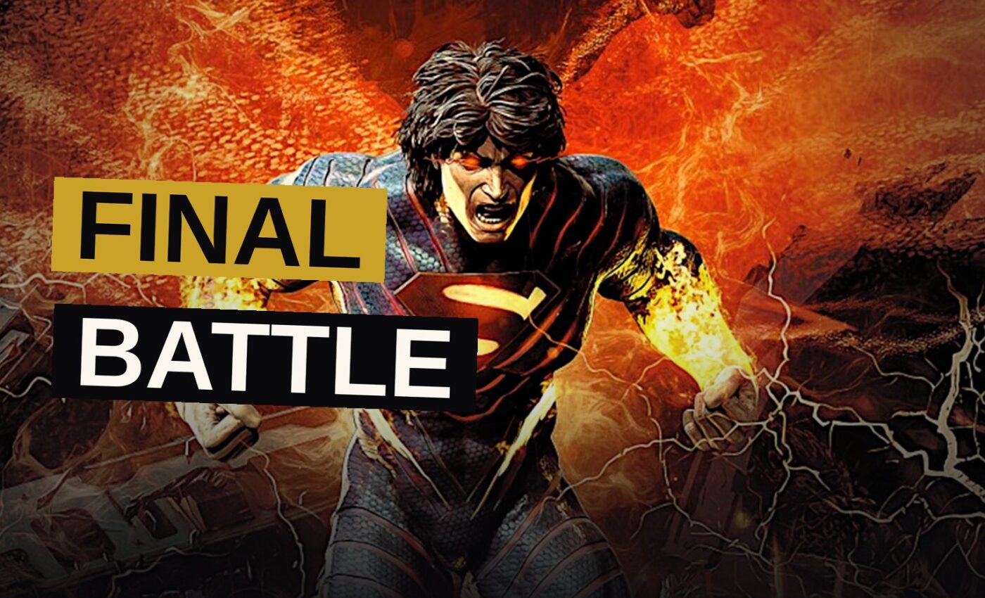 Superman stands ready for a final battle with Brainiac amid the ruins of a shattered world.