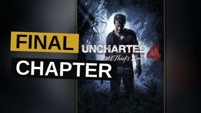 Nathan Drake stands on a cliff, gazing at the ruins of Libertalia in the golden light.