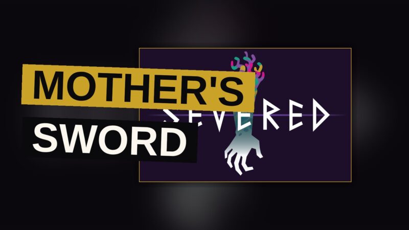 A mother stands ready with her sword before a shadowy forest, waiting for the next puzzle.