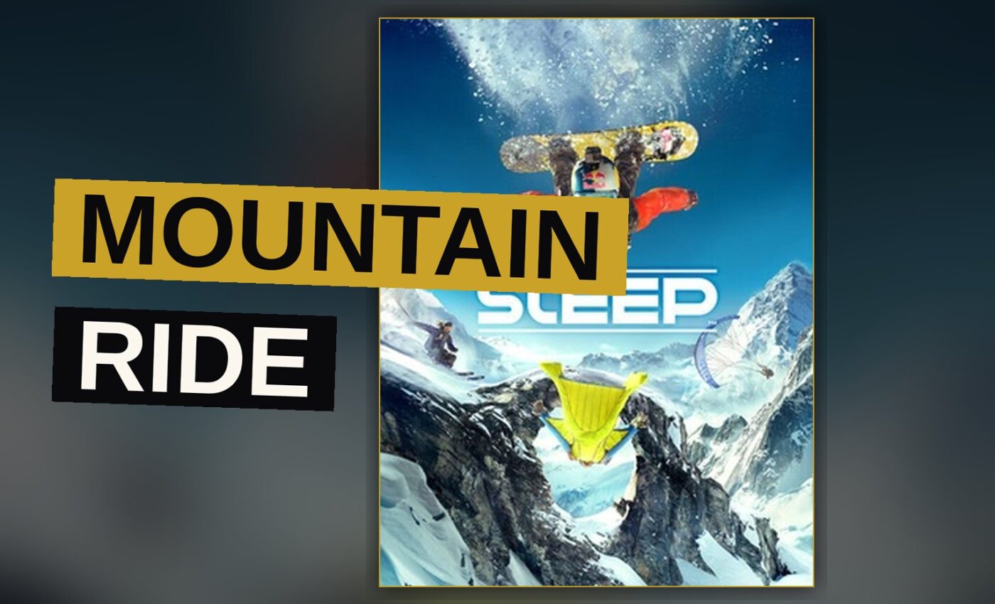 A climber descends a steep alpine slope while a wingsuit flyer glides overhead above the clouds.