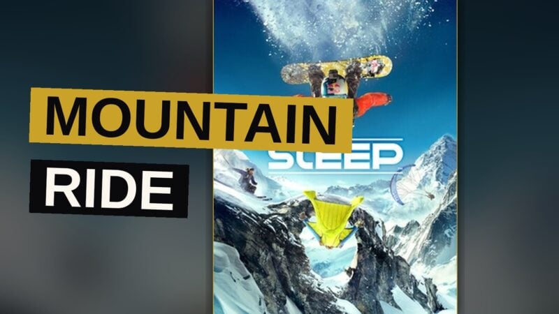 A climber descends a steep alpine slope while a wingsuit flyer glides overhead above the clouds.