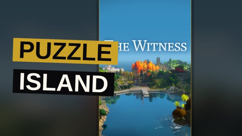 A colorful island landscape filled with maze puzzle panels under bright sunlight.