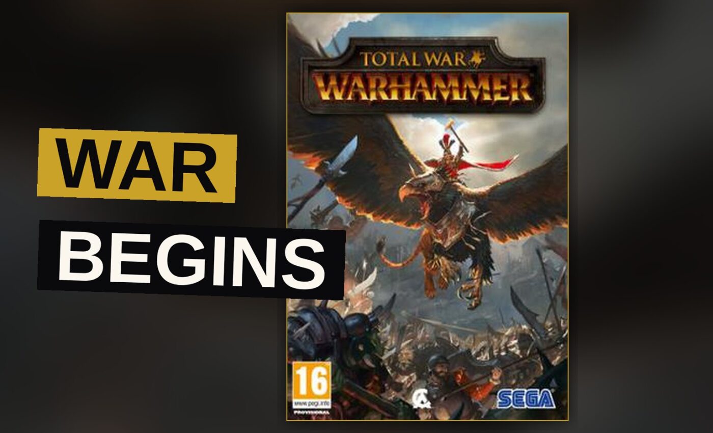 Armies of men and elves clash upon a vast battlefield beneath a stormy sky.