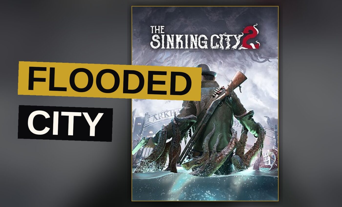 A city street, drowned beneath the tide, a solitary investigator walks amid the ruin.