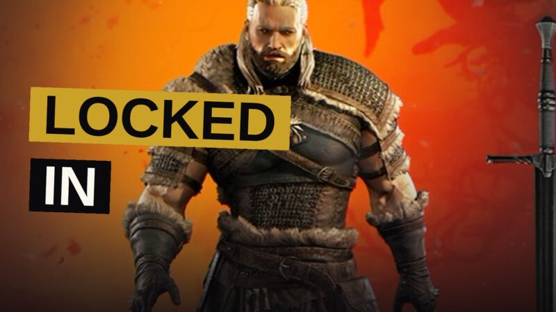 A mighty barbarian dons Geralt's likeness amid a burning realm of dread.