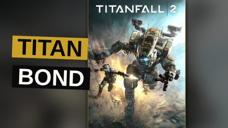 A pilot stands beneath his towering Titan upon a field lit by the dying embers of a distant war.