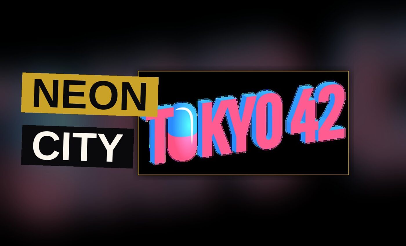 A solitary figure moves through a neon-lit city at night, pursued by shadowy figures.