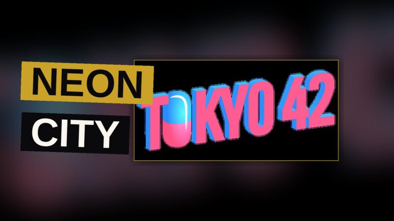 A solitary figure moves through a neon-lit city at night, pursued by shadowy figures.