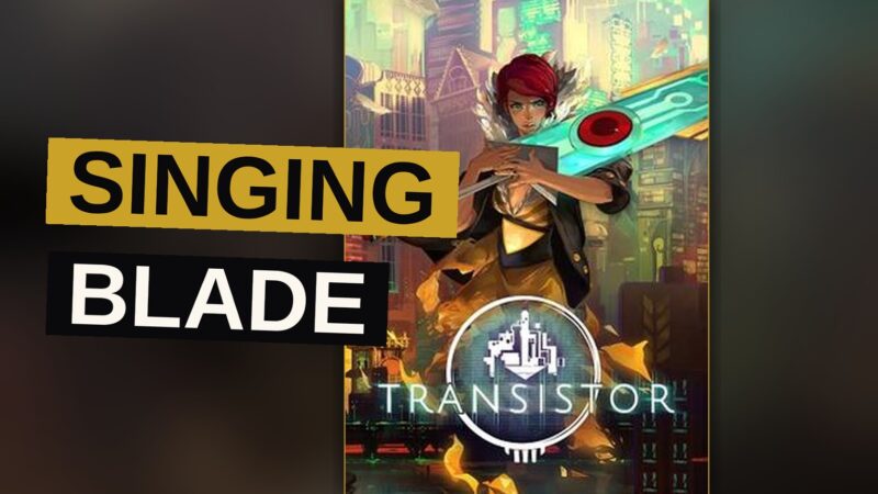 A singing blade glows amid a ruined city's wreckage.