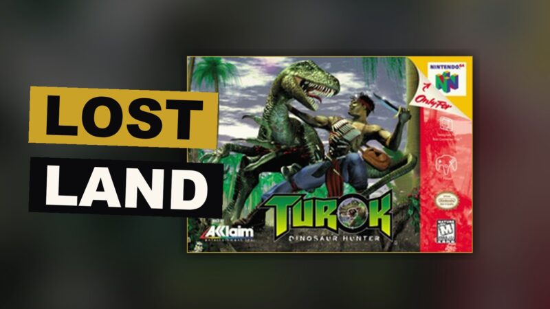 A hunter stands before a great beast amid ruin and thick green cover in the Lost Land.