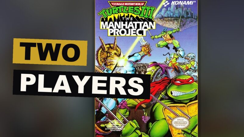 Four turtles, each bearing a different item, stand ready amid a mass of foot soldiers upon a high place of Manhattan.