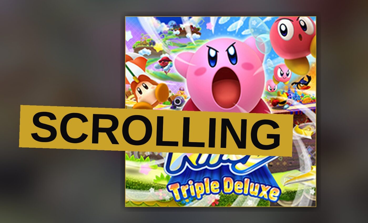 A pink round hero floats across a colorful dream world filled with stars and friendly companions.