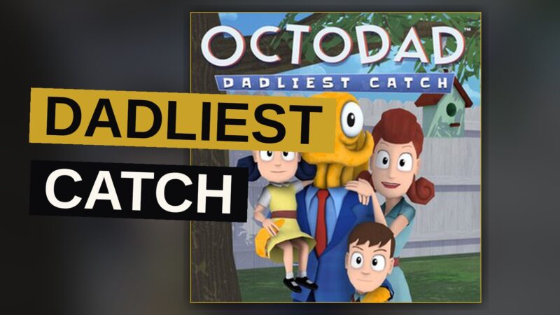 A large octopus in a man's suit struggles to walk across a kitchen floor, its many arms flailing comically.