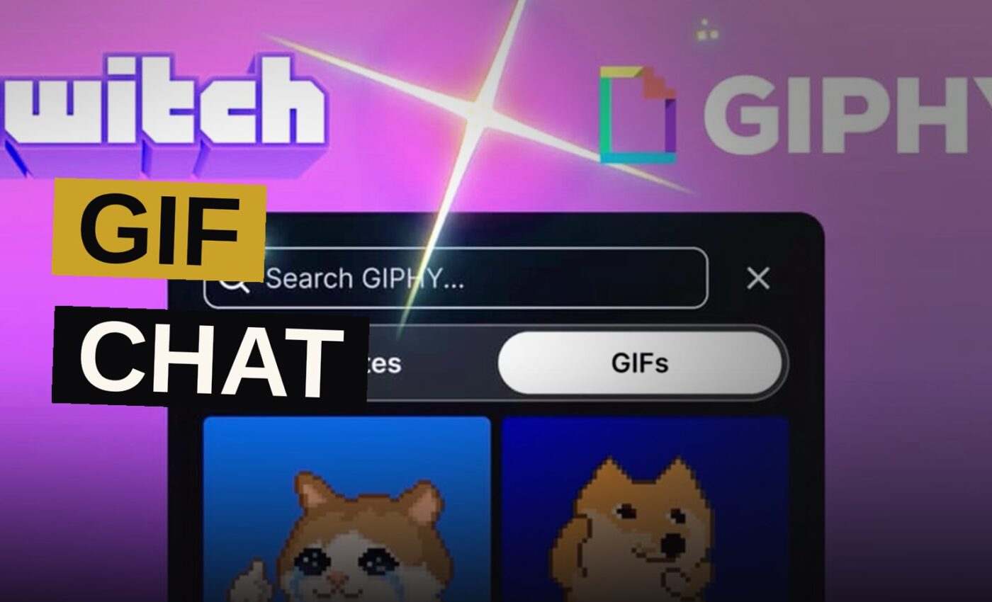 A streaming setup showing a chat window with colorful GIF icons popping up beside subscriber messages.