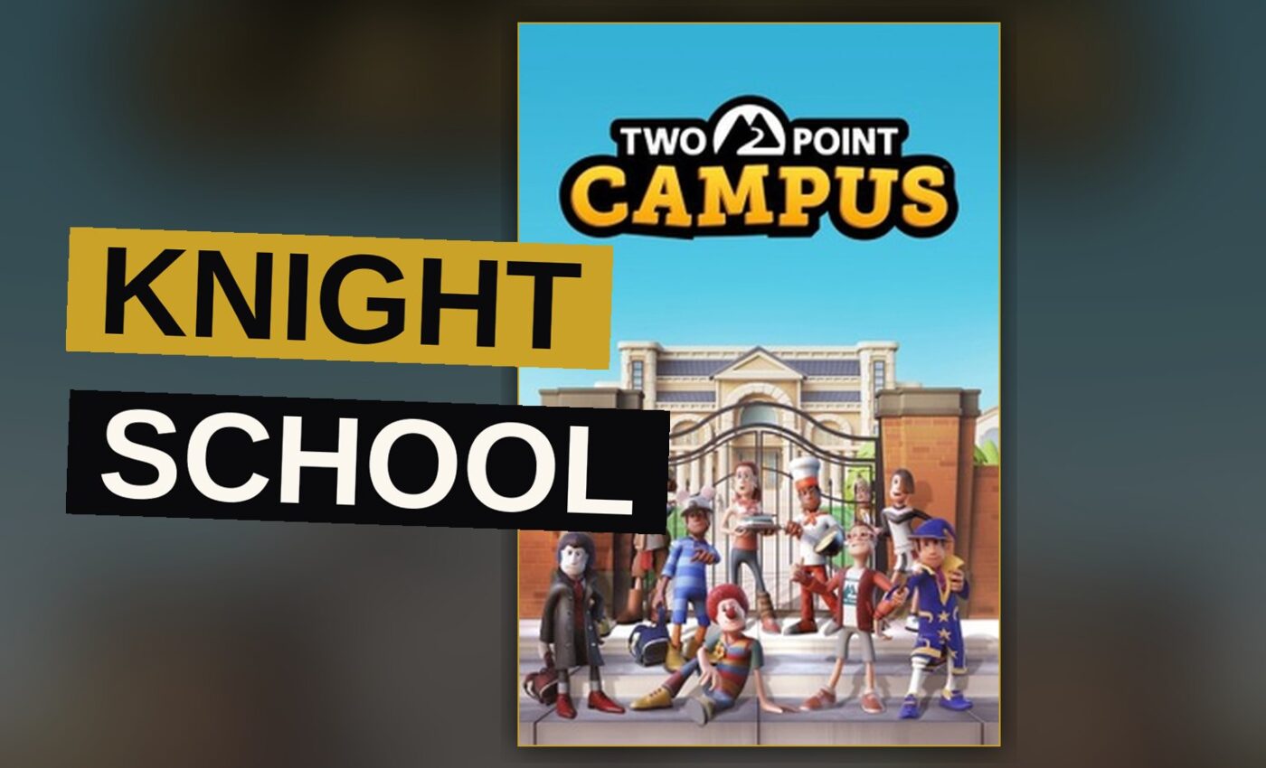 A whimsical campus of odd departments, wherein students train as knights and cooks beneath a builder's careful eye.