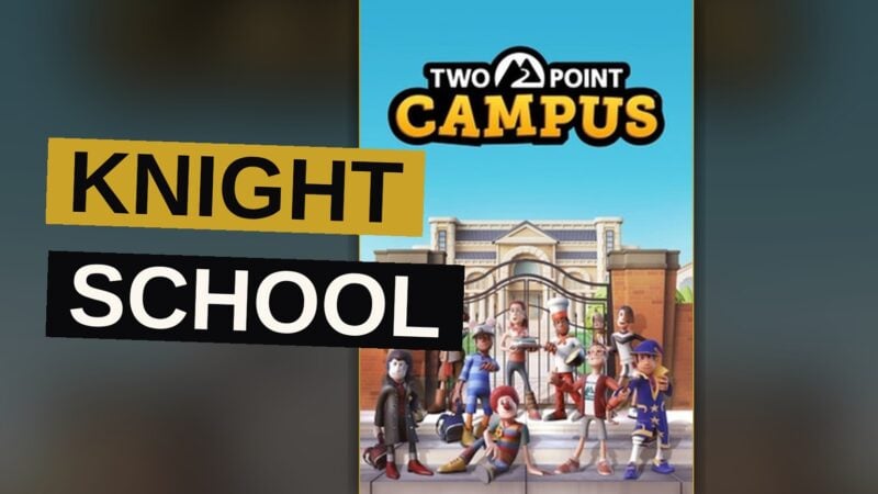 A whimsical campus of odd departments, wherein students train as knights and cooks beneath a builder's careful eye.