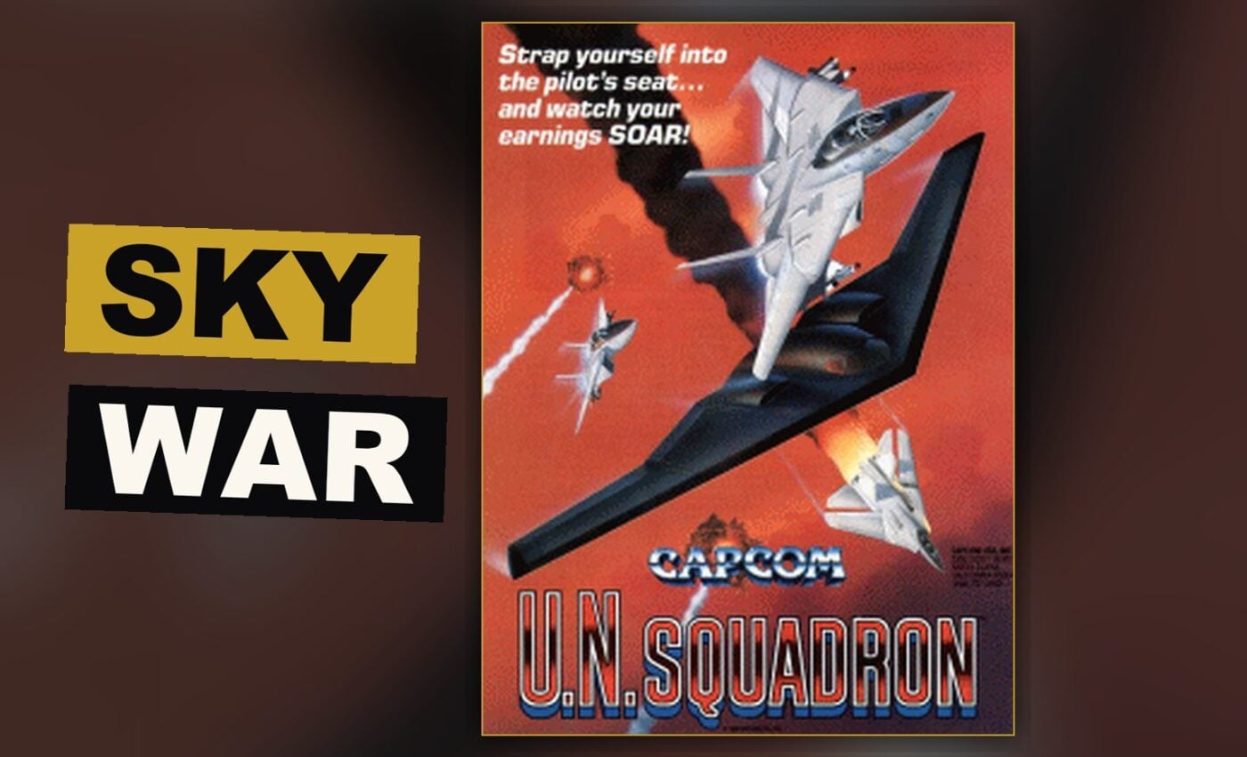 An aircraft cuts through a tempest of fire and enemies in the burning heavens above.