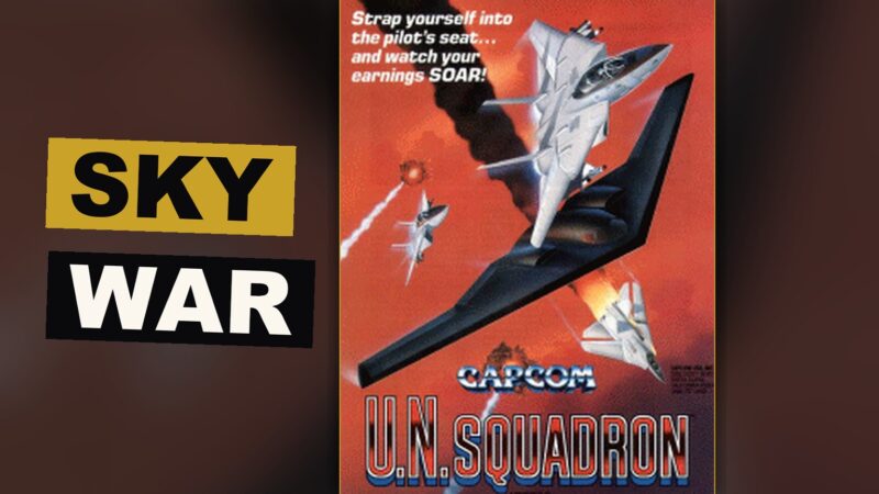 An aircraft cuts through a tempest of fire and enemies in the burning heavens above.