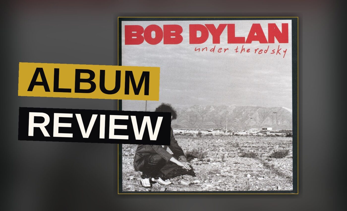 An illustration of a solitary figure walking under a deep red sky across a barren field, evoking a vintage album cover mood.