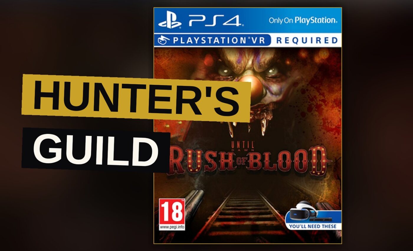 A masked hunter pursues screaming teenagers through a shadowy lodge hallway.