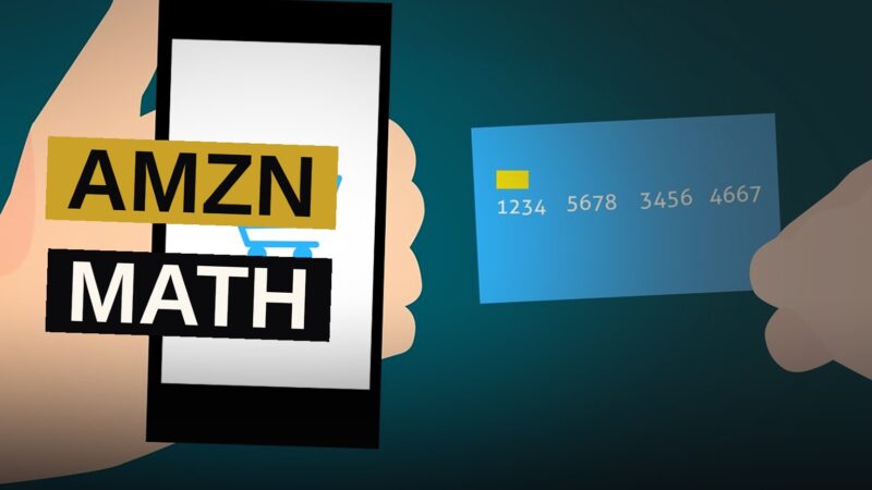 A dark screen with a stock chart and a magnifying glass over financial figures.