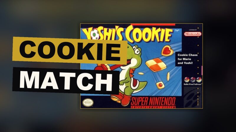 A bright board of matching cookies arranged in rows and columns, with familiar figures looking on.