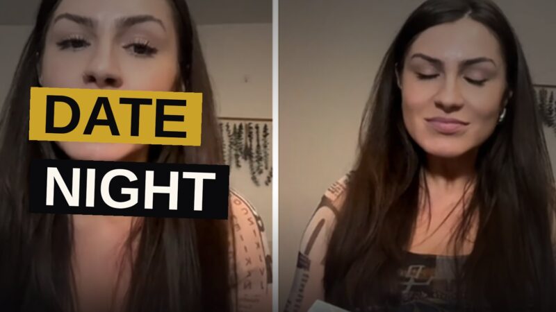A woman sits uncomfortably at a restaurant table during a disappointing first date.