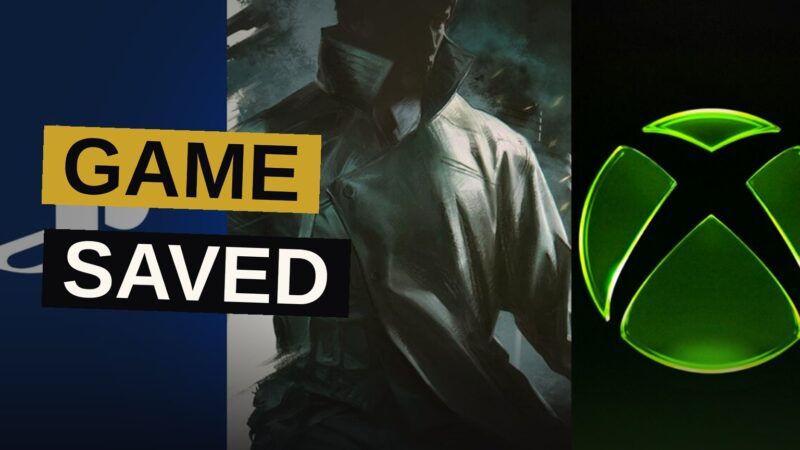 Split-screen image with PlayStation and Xbox controllers, and a stealth agent silhouette in the center.