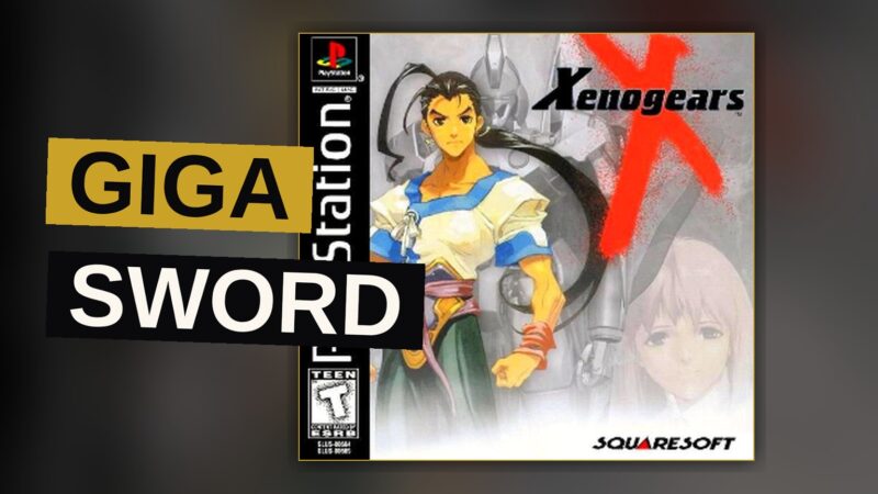A youth stands amid a vast floating realm, his sword poised as a monstrous engine of war.