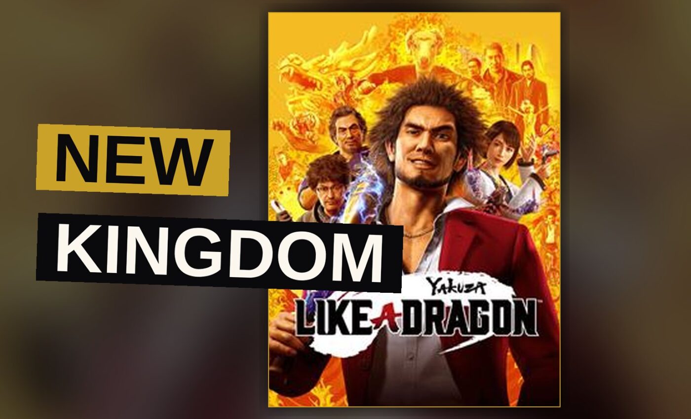 A champion raises his sword before a vast kingdom where dragons roam the heavens.