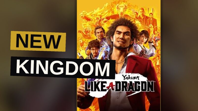 A champion raises his sword before a vast kingdom where dragons roam the heavens.