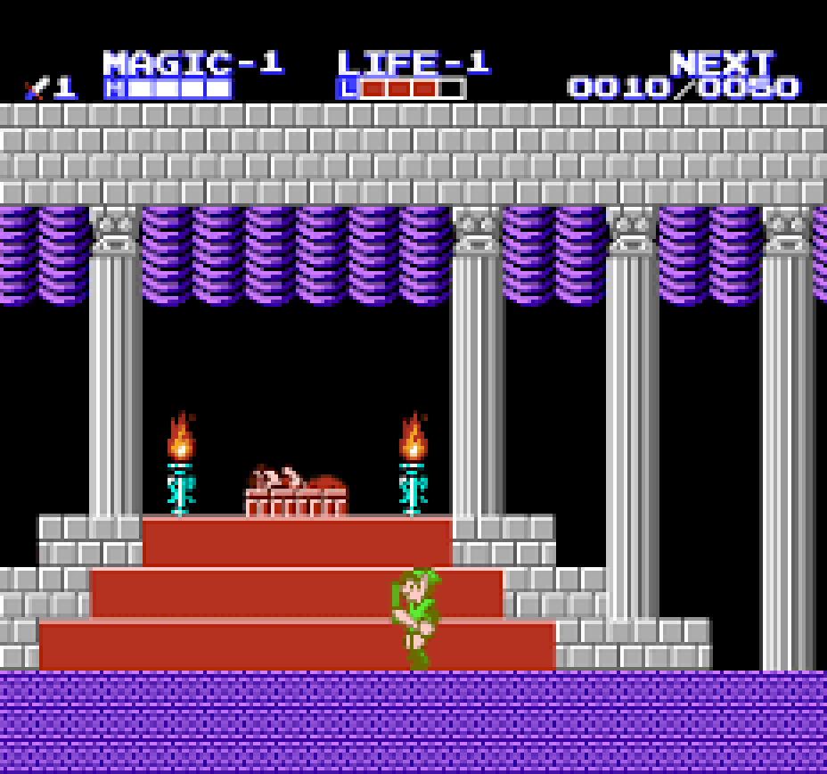 Link inside a palace in Zelda II: The Adventure of Link